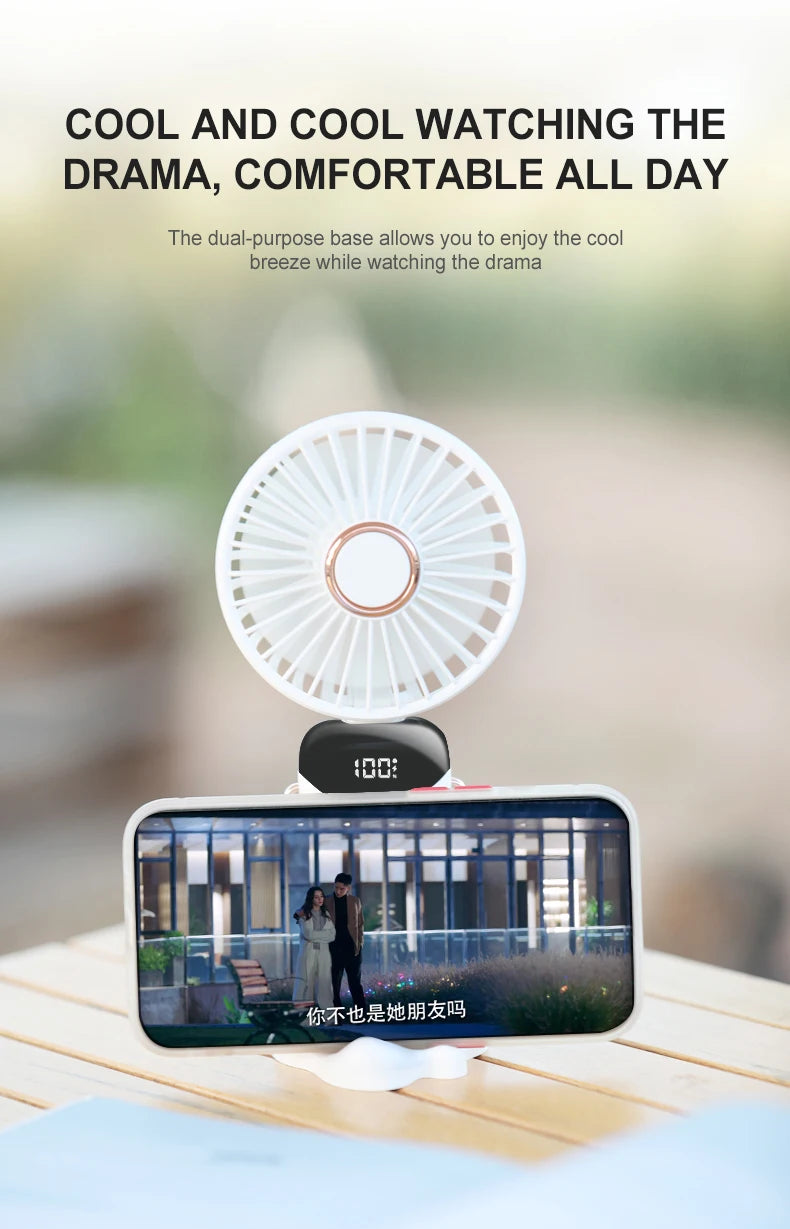 Portable Neck Fan with Phone Stand & LED Display