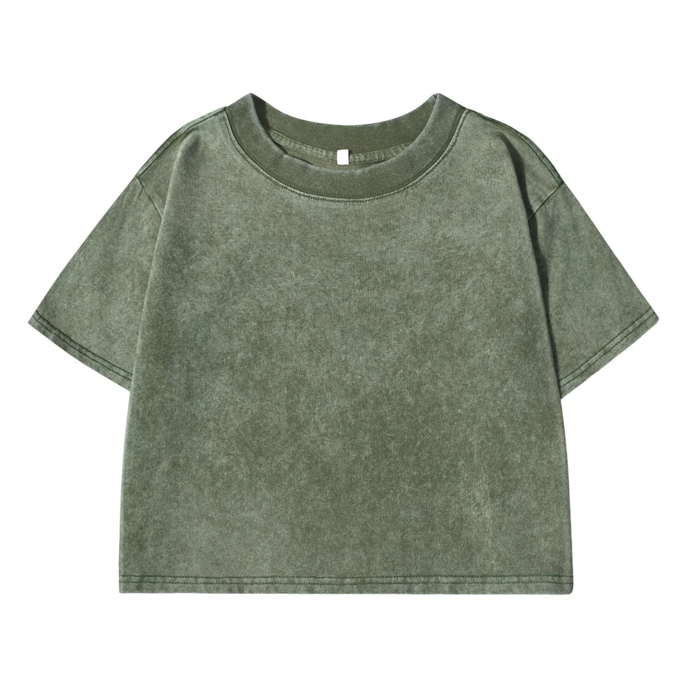Women's Vintage Washed Crop T-Shirt – Soft 100% Cotton Streetwear Tee