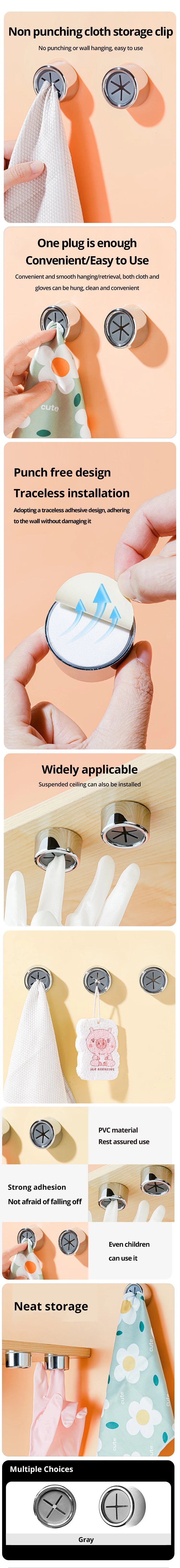 Non Punching Dishwashing Cloth Storage Clip
