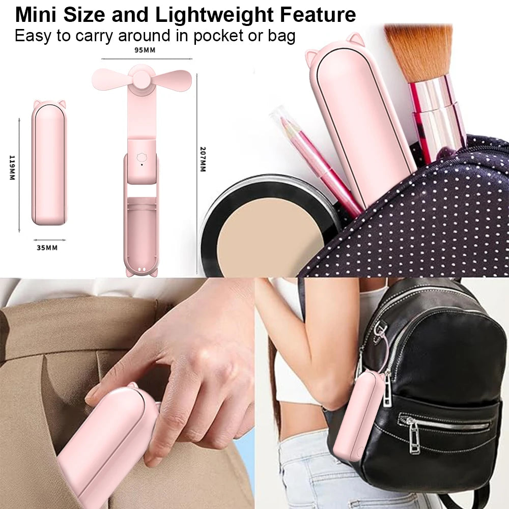 Pocket Fan with Power Bank – USB Rechargeable, Foldable & Ultra-Portable