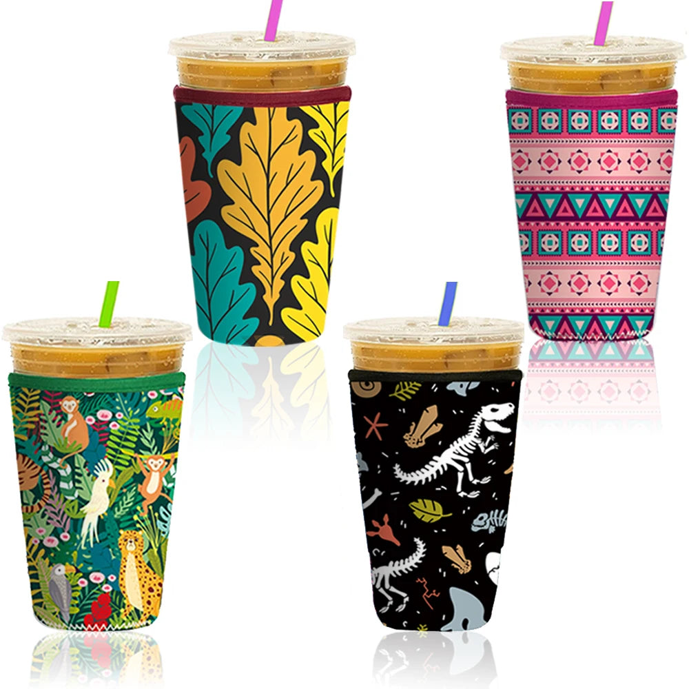 Reusable Neoprene Iced Coffee Sleeve – Fits 16–32oz Cups | 8 Fun Patterns