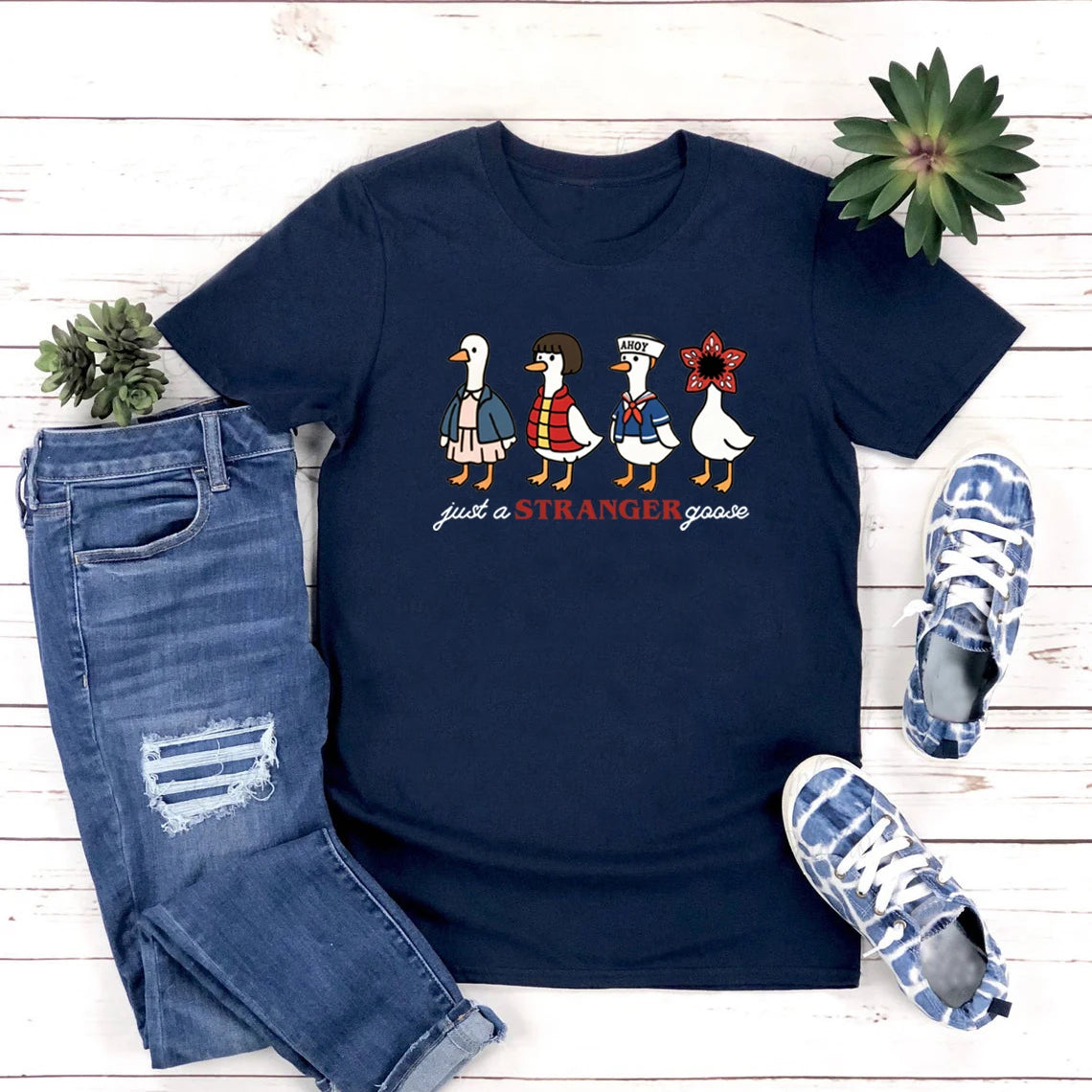 Just a Stranger Goose Graphic T-Shirt — Women's Funny Parody Tee | Streetwear Casual Top