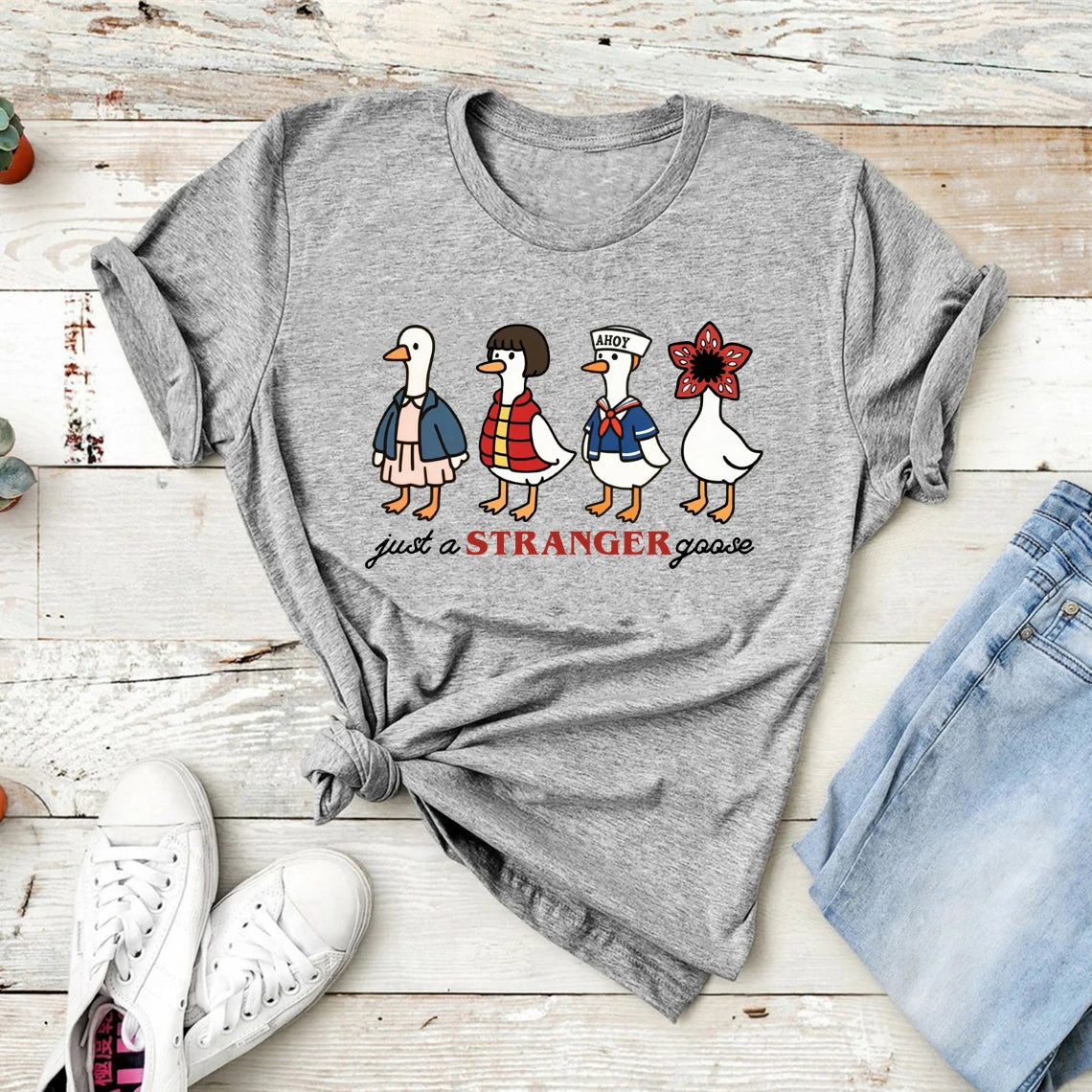 Just a Stranger Goose Graphic T-Shirt — Women's Funny Parody Tee | Streetwear Casual Top