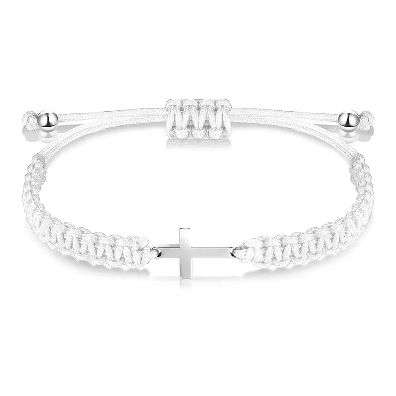 Simple Cross Black White Braided Rope Bracelets