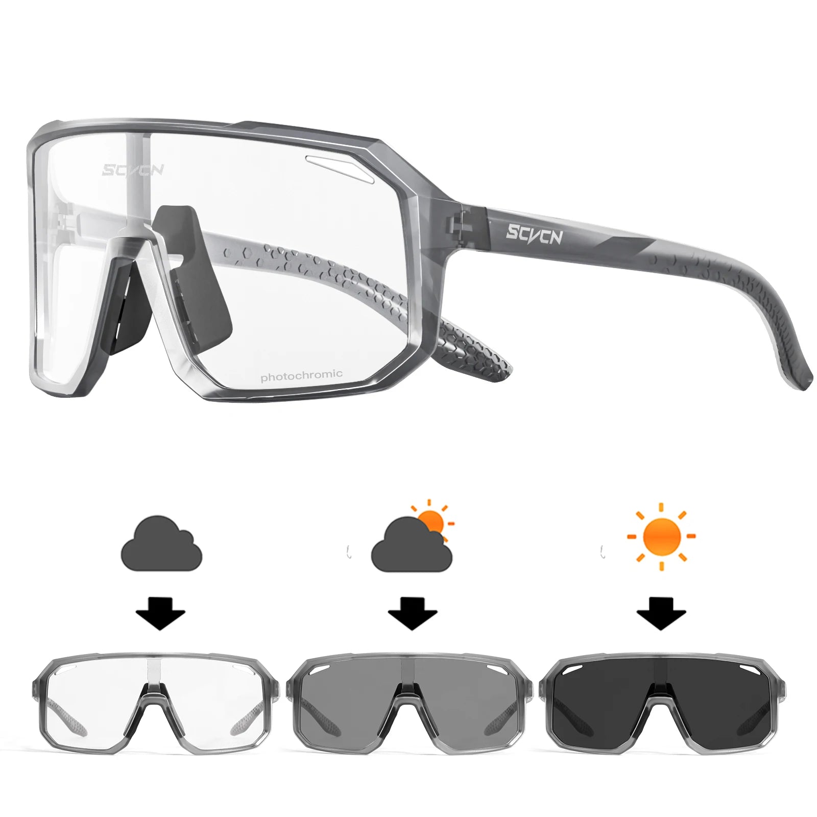 Photochromic Cycling Sunglasses — UV400 Protection, TR-90 Frame, Unisex Sports Eyewear
