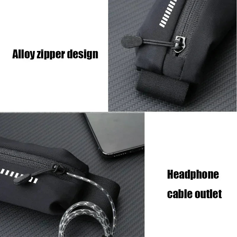 Running Belt with Phone Holder — Waterproof Sports Waist Pack with Reflective Strips