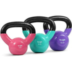 Vinyl Coated Cast Iron Kettlebell Set – 5, 10 & 15 lb Full Body Strength Training