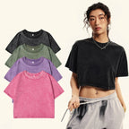 Women's Vintage Washed Crop T-Shirt – Soft 100% Cotton Streetwear Tee