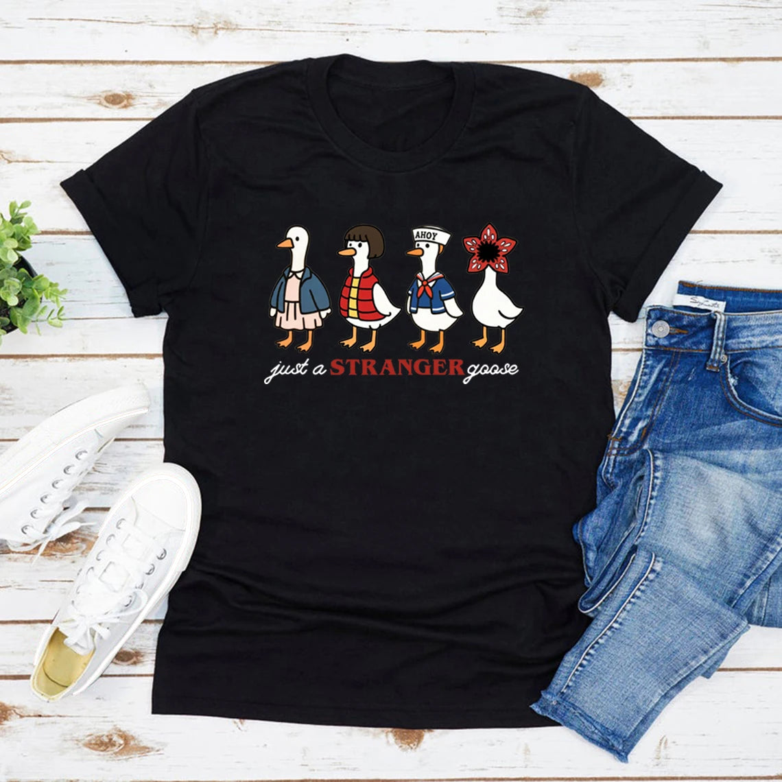 Just a Stranger Goose Graphic T-Shirt — Women's Funny Parody Tee | Streetwear Casual Top