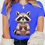 Trash Raccoon Latte Graphic T-Shirt — Women's Harajuku Cartoon Tee | 15 Colors