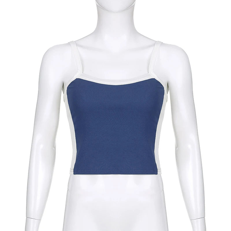 Women's Patchwork Knit Crop Cami Top – Sleeveless Backless Summer Tank