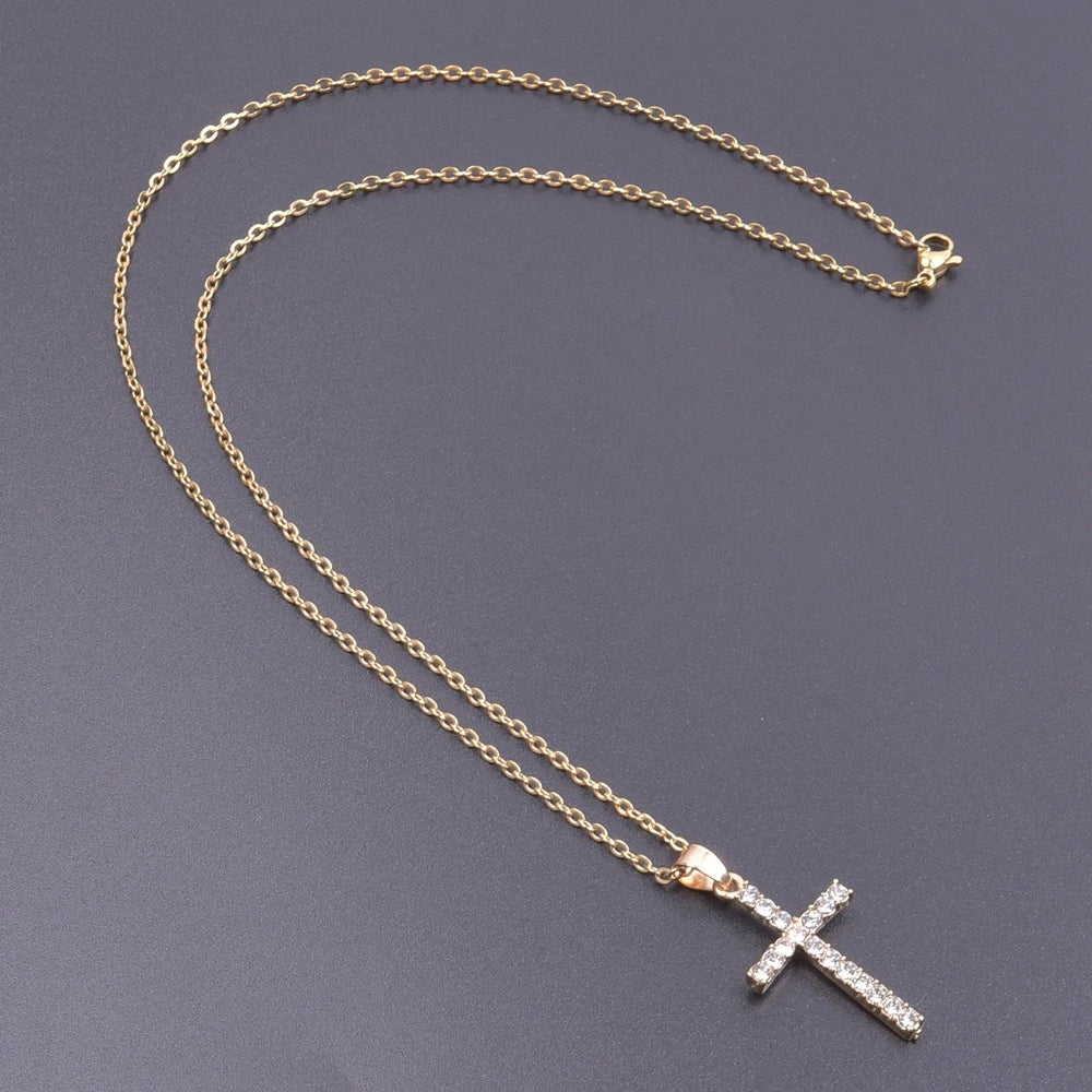 Cross Rhinestone Pendant Necklace
