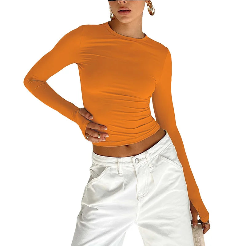Women's Slim Crop Top with Thumb Holes