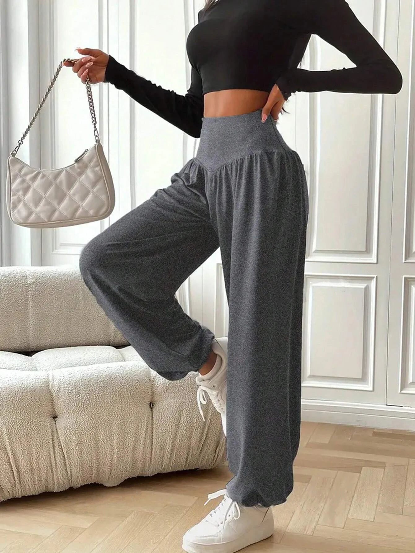 Women's Soft Yoga Pants – Elastic Waist, Loose Fit & All-Day Comfort