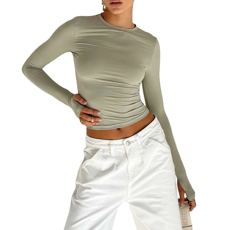 Women's Slim Crop Top with Thumb Holes