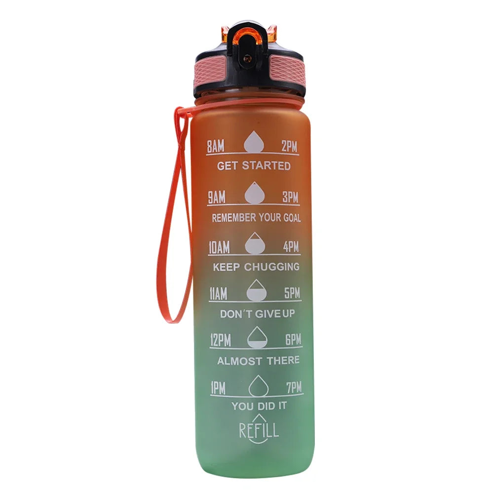 1L Motivational Sports Water Bottle with Straw & Time Scale — BPA-Free, Leakproof