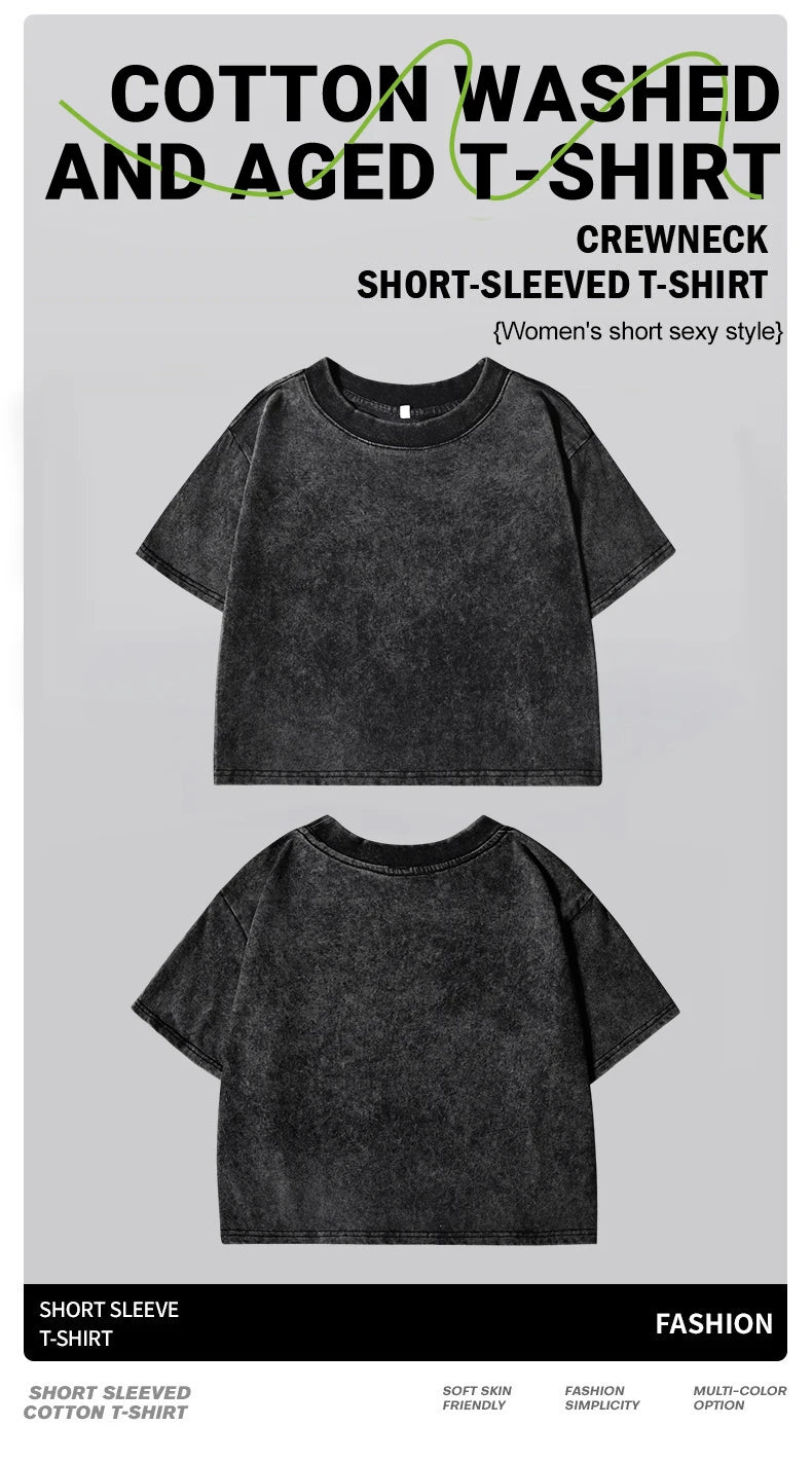 Women's Vintage Washed Crop T-Shirt – Soft 100% Cotton Streetwear Tee