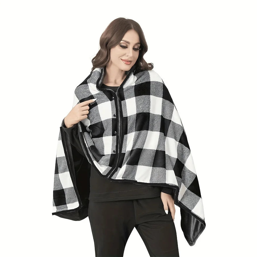 Wearable Flannel Shawl Blanket — Cozy Wrap for Home, Office & Travel