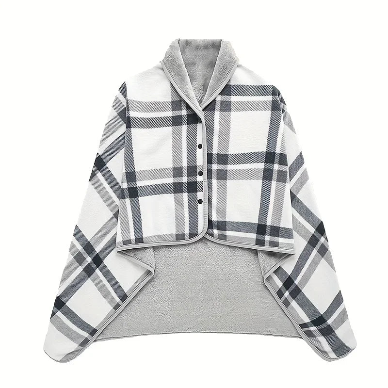 Wearable Flannel Shawl Blanket — Cozy Wrap for Home, Office & Travel
