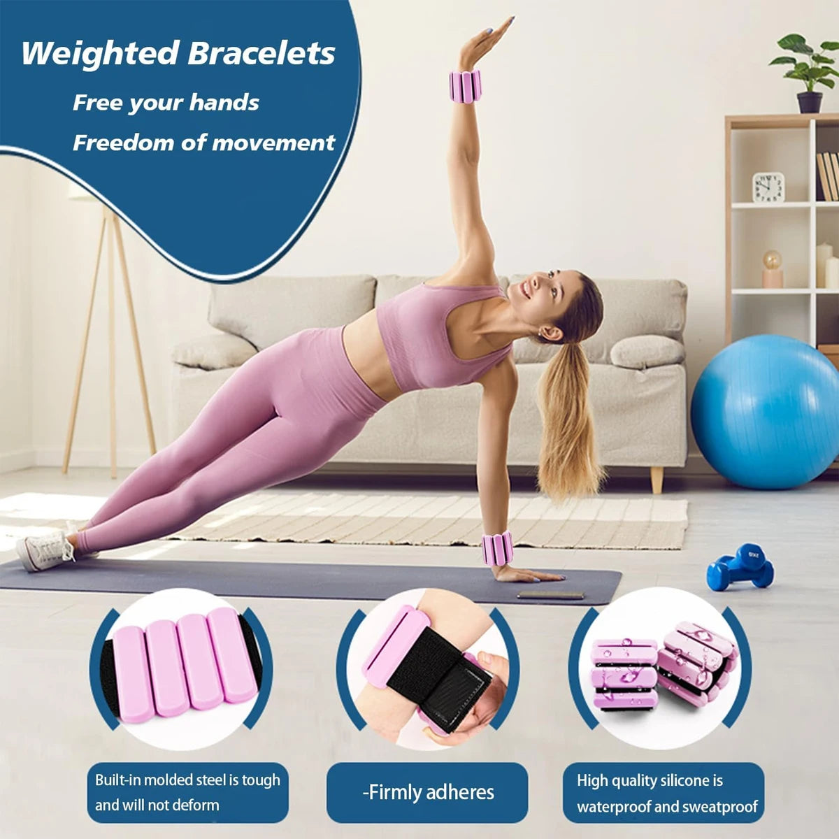 Adjustable Ankle & Wrist Weights (1lb) — Invisible Silicone Bands for Yoga, Pilates & Walking