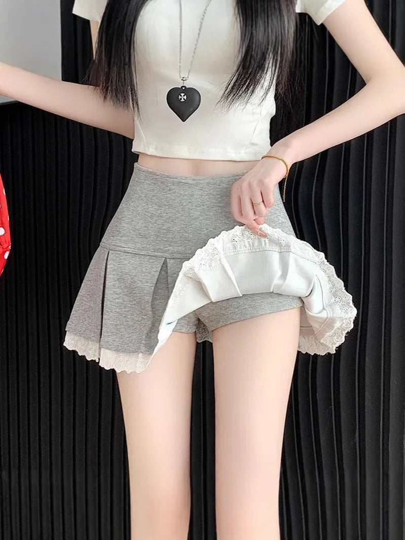 Ruffle Lace A-Line Mini Skirt – Slim Fit Pleated Skirt for Women