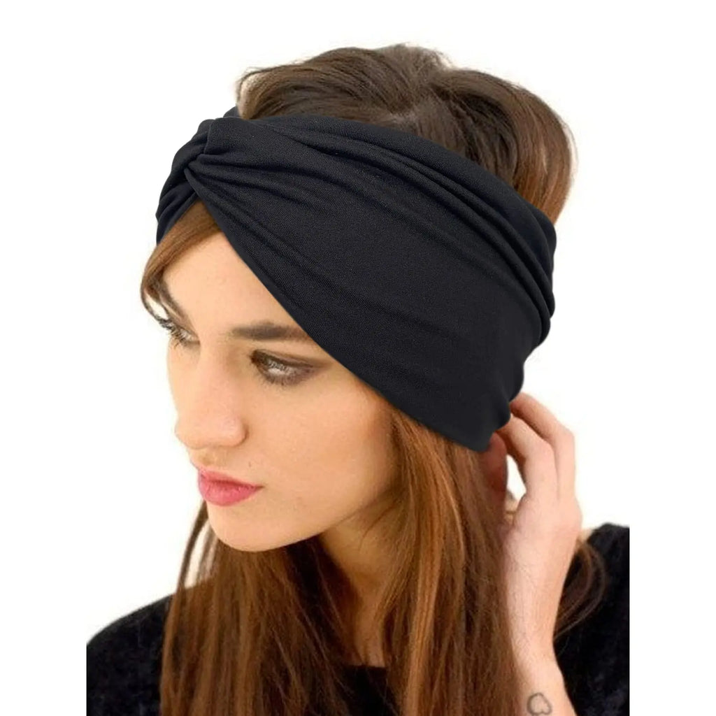 Women's Wide Twist Turban Headband — Non-Slip Sport Sweatband | African-Inspired Hair Wrap | 8 Colors