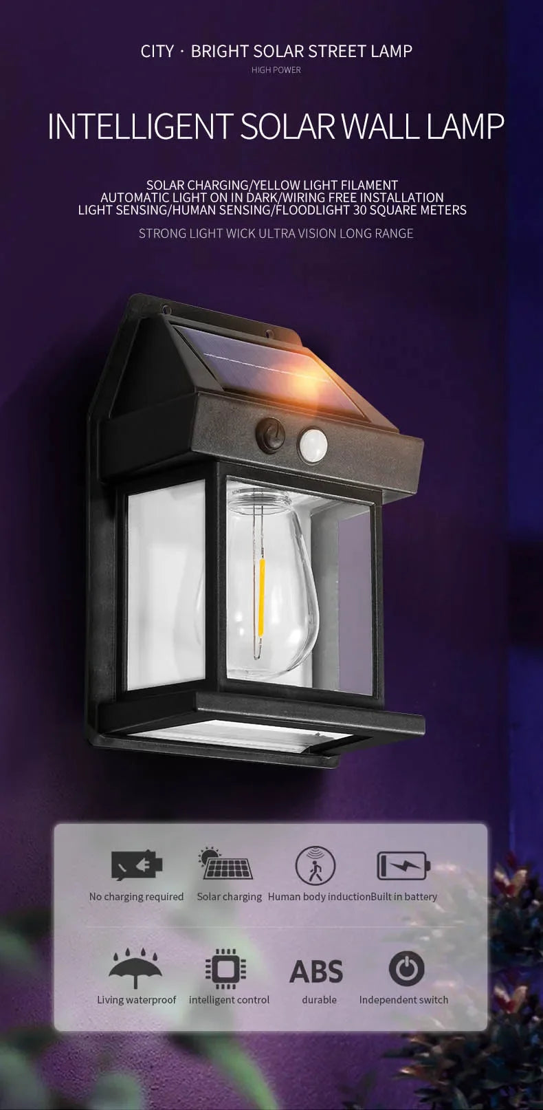 Solar Outdoor Waterproof LED Wall Light