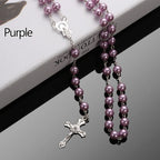 Vintage Cross Necklace Rosary Beads Chain