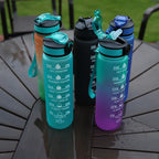 1L Motivational Sports Water Bottle with Straw & Time Scale — BPA-Free, Leakproof