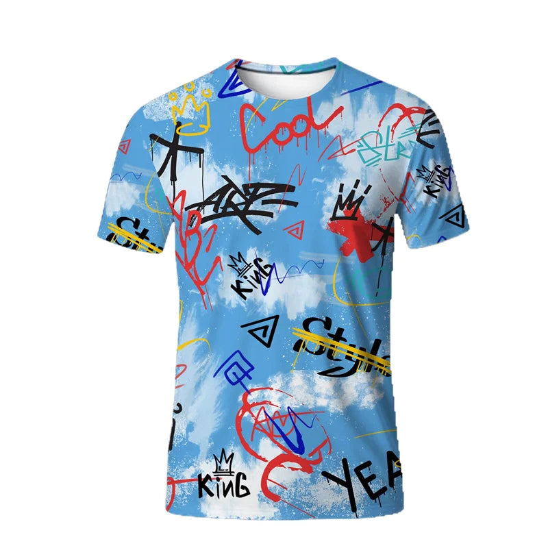Retro 3D Print Hip Hop Streetwear Tee