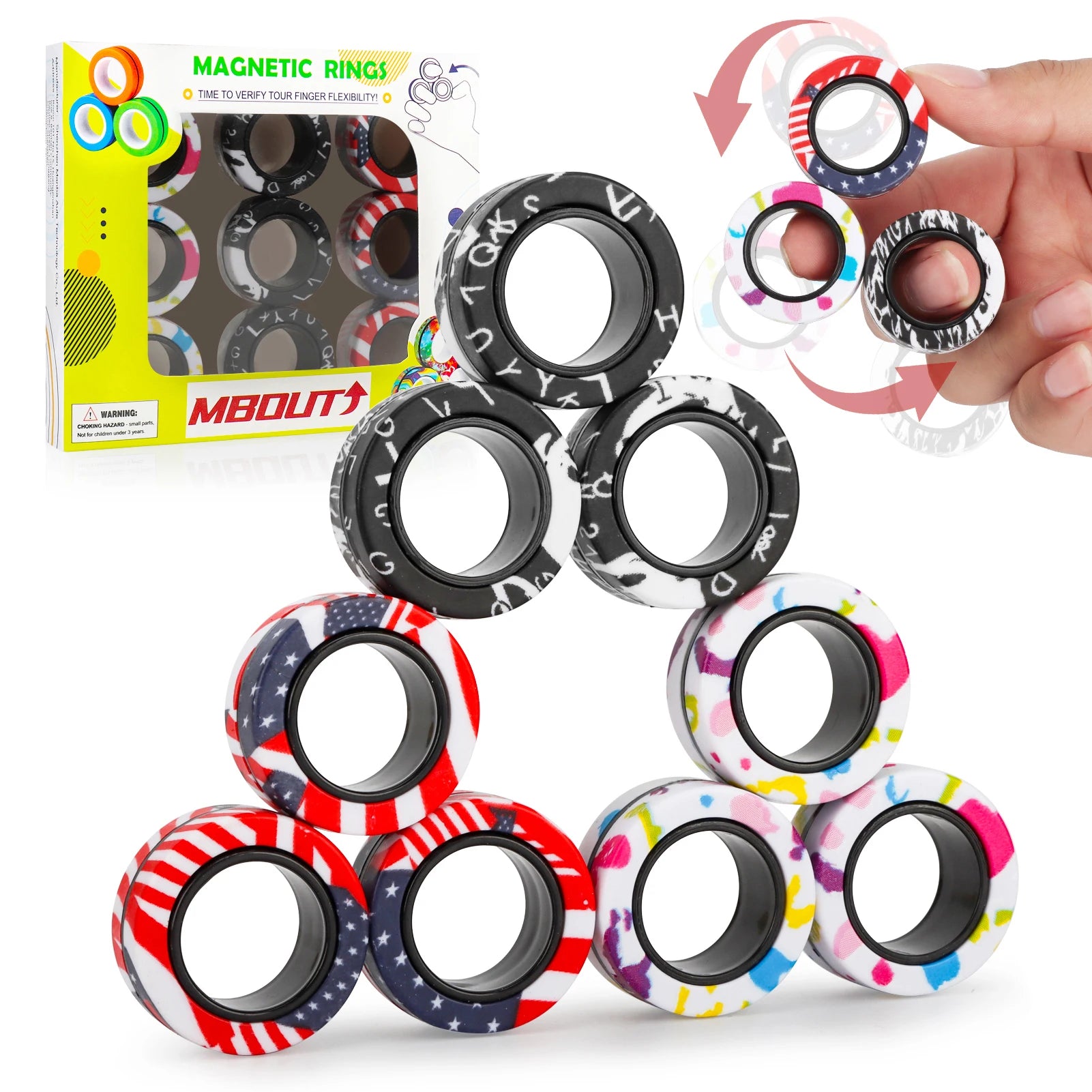 9Pcs Fingers Magnetic Ring Fidget Spinner