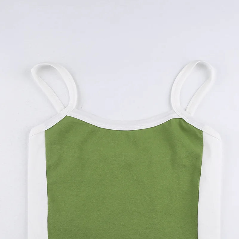 Women's Patchwork Knit Crop Cami Top – Sleeveless Backless Summer Tank