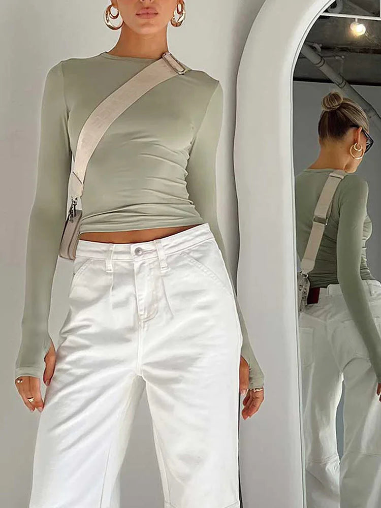 Women's Slim Crop Top with Thumb Holes