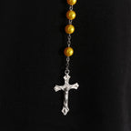 Vintage Cross Necklace Rosary Beads Chain