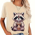Trash Raccoon Latte Graphic T-Shirt — Women's Harajuku Cartoon Tee | 15 Colors