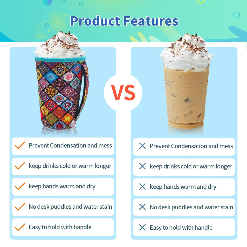 Neoprene Iced Coffee Sleeve with Handle – Fits 30–32oz Cups