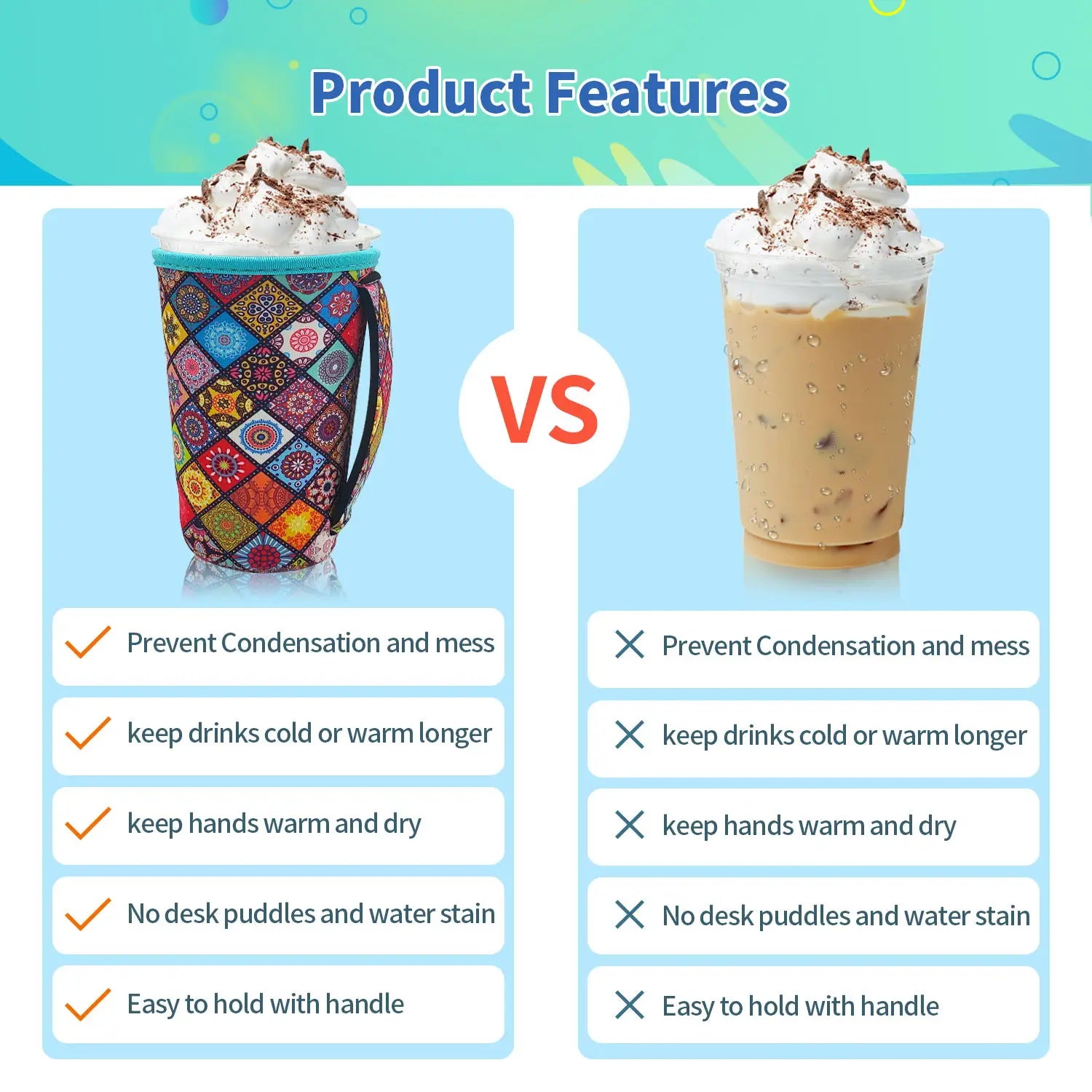 Neoprene Iced Coffee Sleeve with Handle – Fits 30–32oz Cups