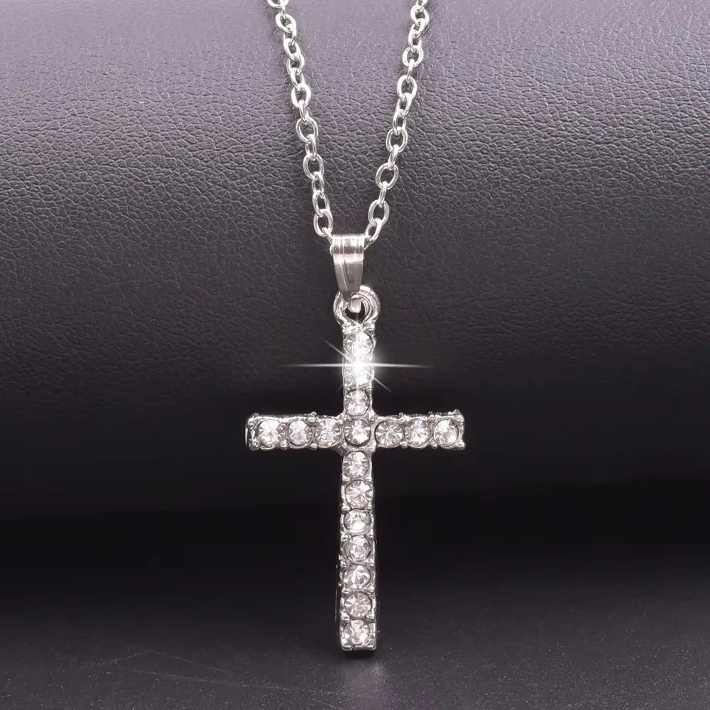 Cross Rhinestone Pendant Necklace