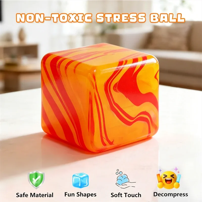 Rainbow Marbled Squishy Cube — Slow-Rise Stress Relief