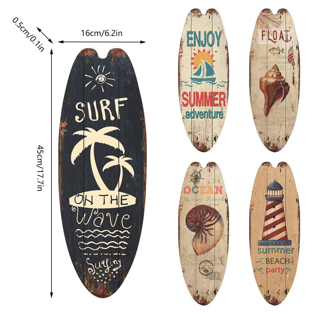Vintage Wooden Surfboard Wall Sign — Coastal Beach Décor