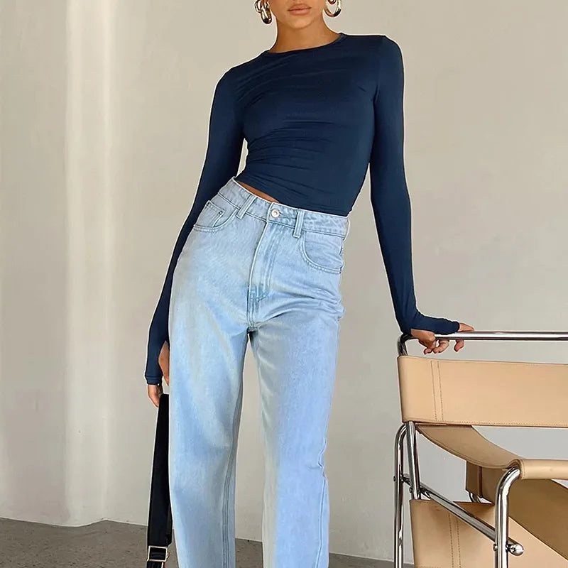 Women's Slim Crop Top with Thumb Holes