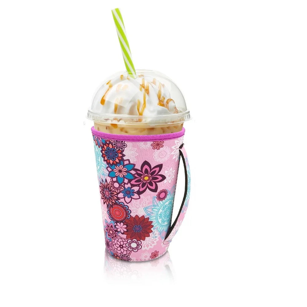 Neoprene Iced Coffee Sleeve with Handle – Fits 30–32oz Cups