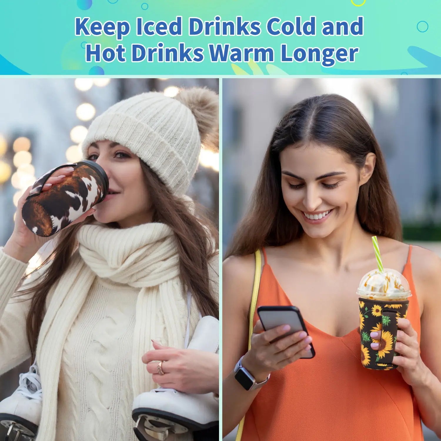 Neoprene Iced Coffee Sleeve with Handle – Fits 30–32oz Cups