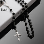 Vintage Cross Necklace Rosary Beads Chain