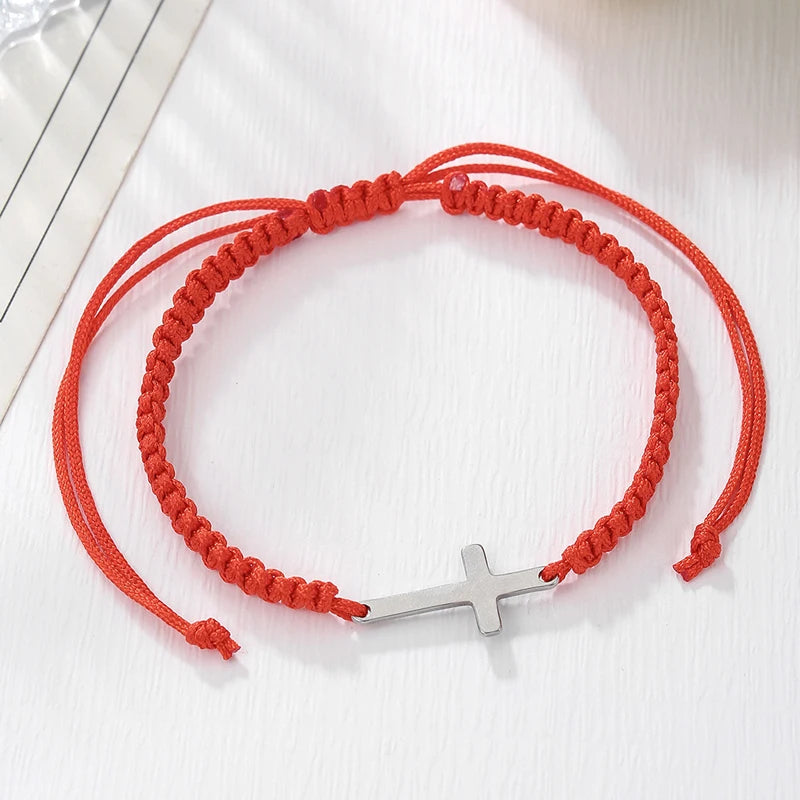 Simple Cross Black White Braided Rope Bracelets