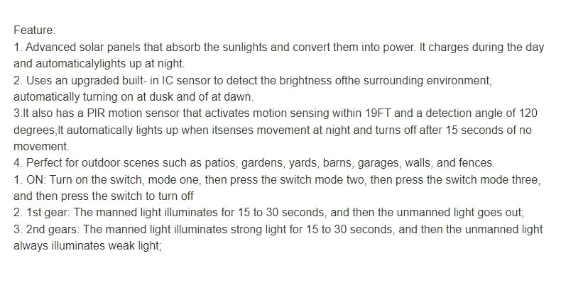 Outdoor Solar Lamp Garden Solar Powered