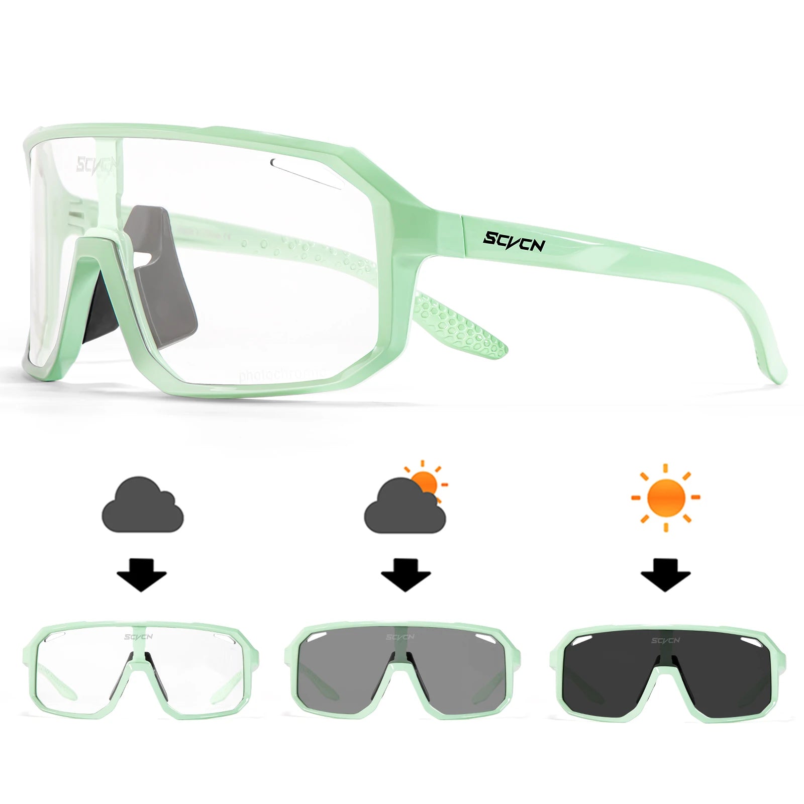 Photochromic Cycling Sunglasses — UV400 Protection, TR-90 Frame, Unisex Sports Eyewear