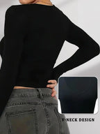 Women's Long Sleeve V-Neck Athletic Tee