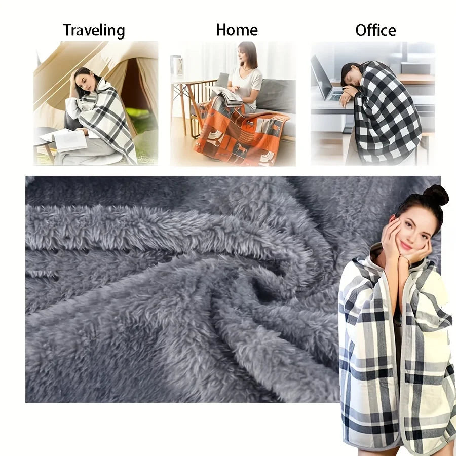 Wearable Flannel Shawl Blanket — Cozy Wrap for Home, Office & Travel
