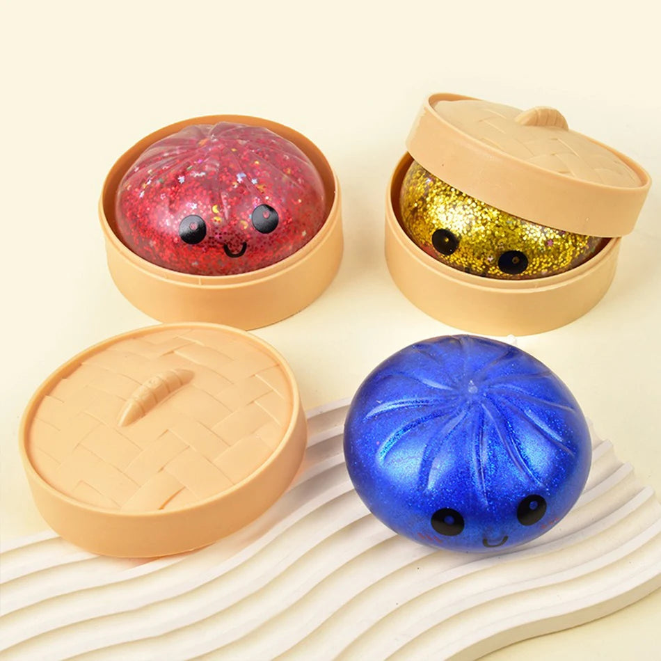 Giant Squishy Dumpling Stress Toy — Soft TPR with Bamboo Steamer